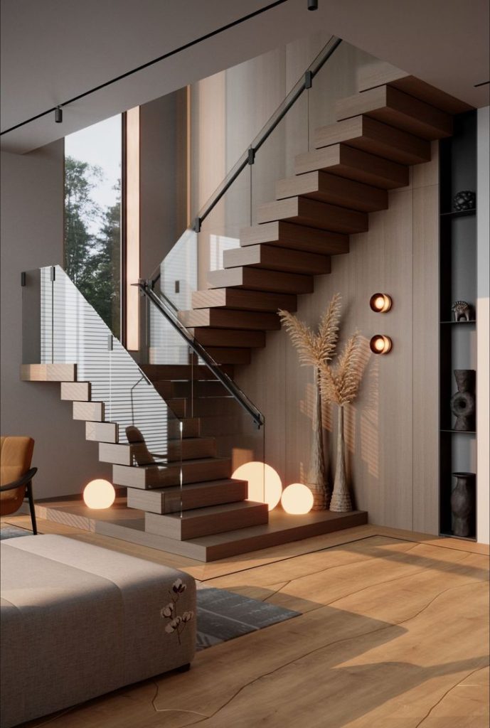 Glass staircase railing detailing and installation by the best specialists and professionals. Design and installation of accessories and glass staircase railing design.